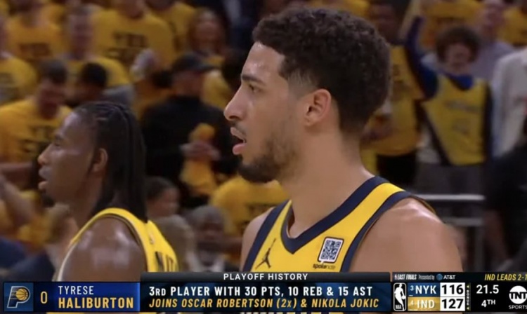 哈利伯頓季后賽至少30分10板15助 歷史第3人 比肩大O和約基奇