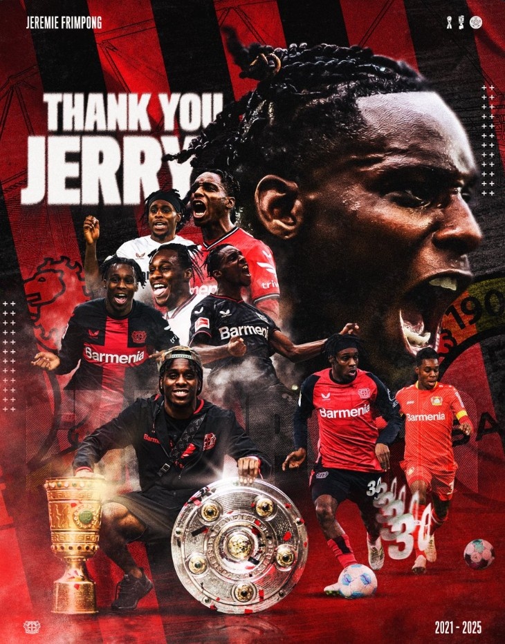 勒沃庫(kù)森官推曬海報(bào)告別弗林蓬：感謝你所做的一切，祝你未來(lái)好運(yùn)