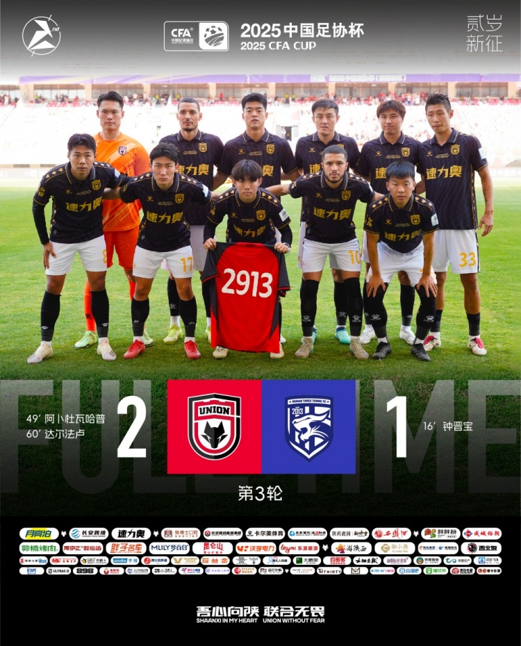 FULL TIME??足協(xié)杯第三輪，陜西聯(lián)合2-1戰(zhàn)勝武漢三鎮(zhèn)