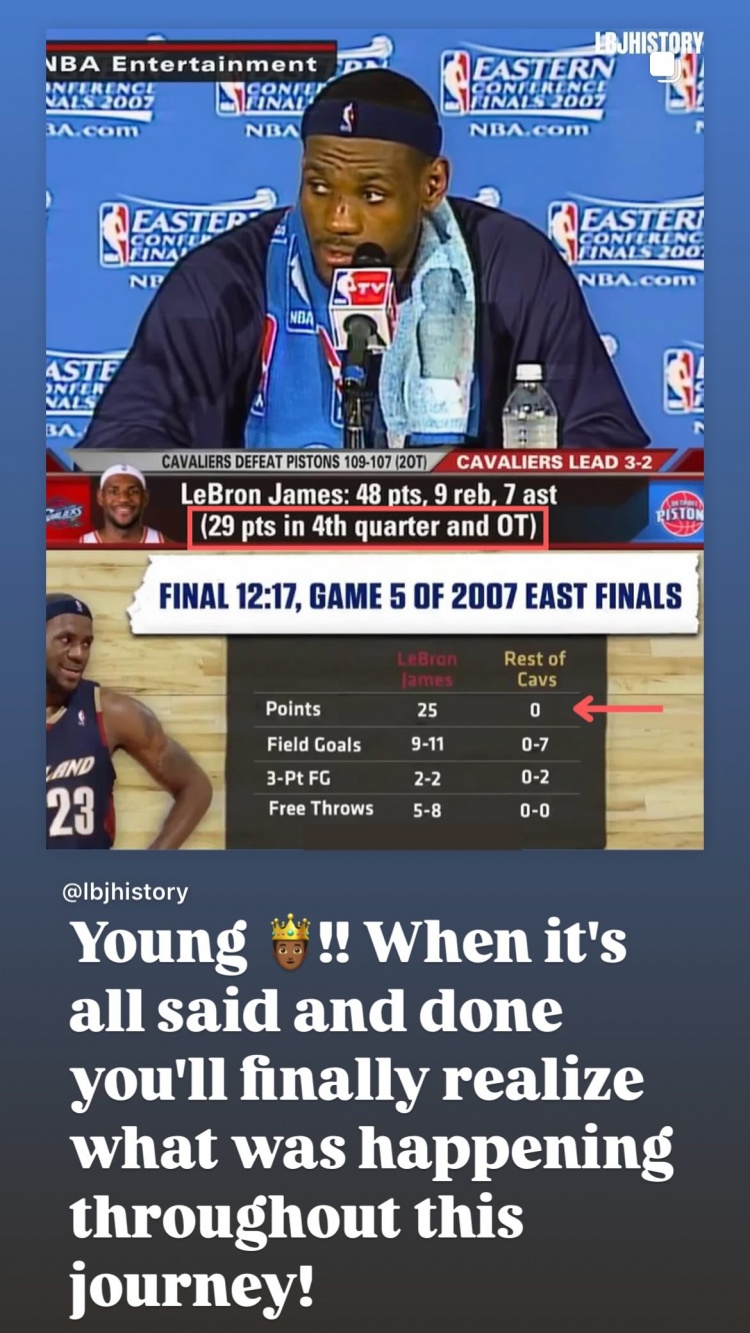 48+9+7&最后連得25分！詹姆斯曬18年前天神下凡之戰(zhàn)：年輕的??