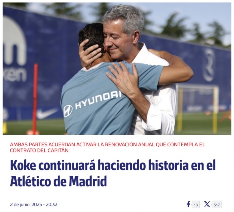 官方：馬競與33歲中場、隊長科克續(xù)約至2026年6月