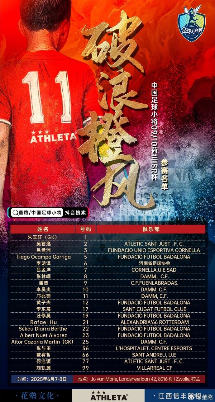 董路曬足球小將U16出征荷蘭杯大名單：后面所屬俱樂(lè)部看著真壯觀