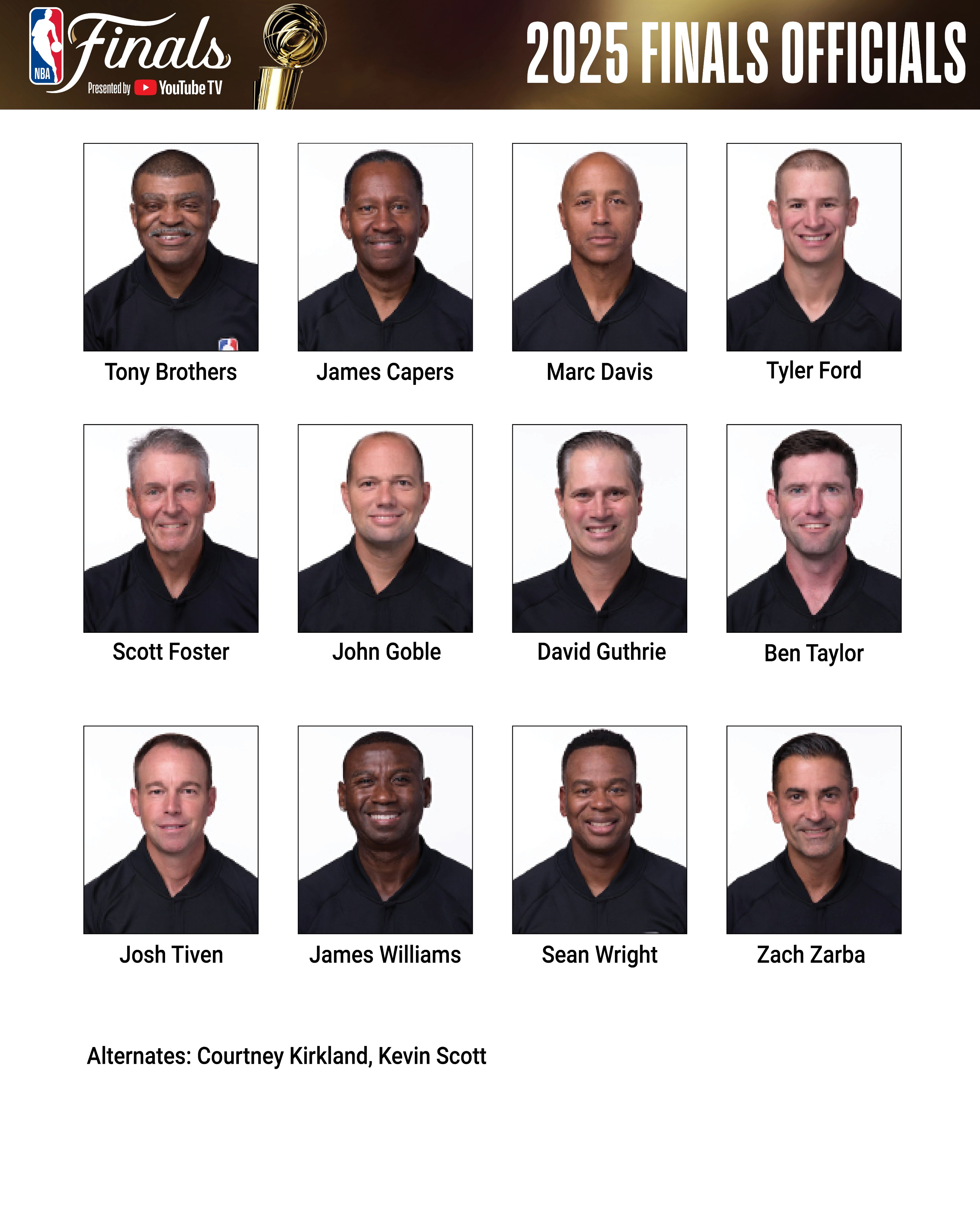 金哨們?總決賽裁判名單：福斯特+托尼兄弟領(lǐng)銜！共12人