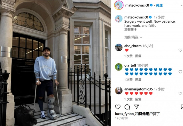科瓦西奇社媒曬照?qǐng)?bào)平安，順利接受跟腱手術(shù)預(yù)計(jì)將傷缺3個(gè)月