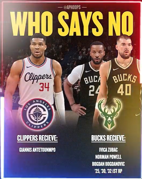 美媒交易設(shè)想??快船送出祖巴茨+鮑威爾+博格丹+3首輪換來字母哥