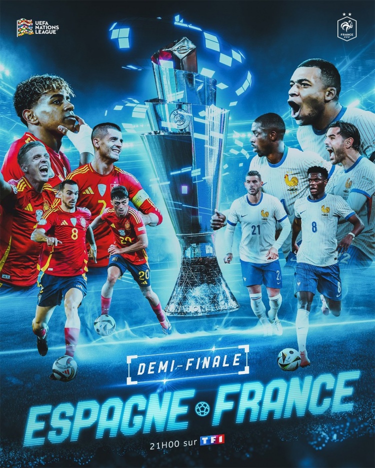 法國(guó)隊(duì)發(fā)布對(duì)陣西班牙海報(bào)：姆巴佩、登貝萊、亞馬爾、佩德里出鏡