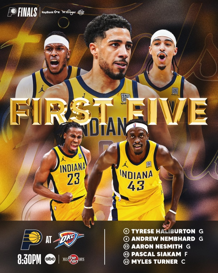 總決賽G1步行者先發(fā)：哈利伯頓、內(nèi)姆哈德、西卡、特納、內(nèi)史密斯