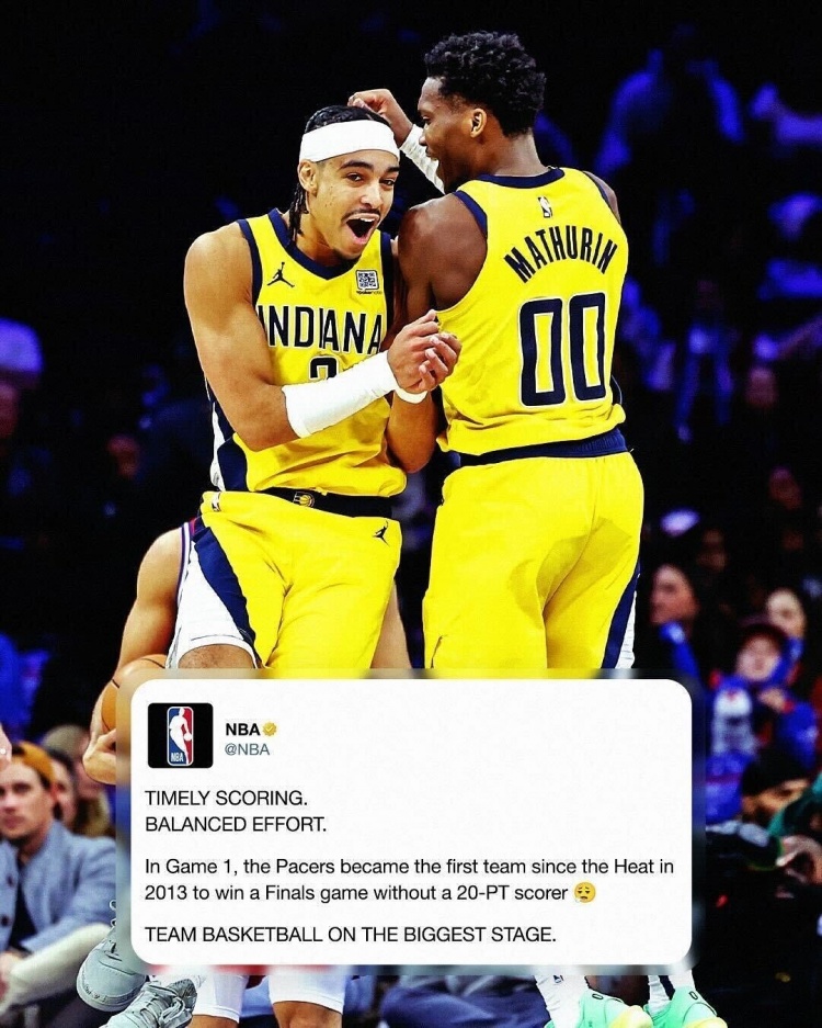 步行者G1沒有人得分20+仍取勝 總決賽自2013年的熱火以來首次