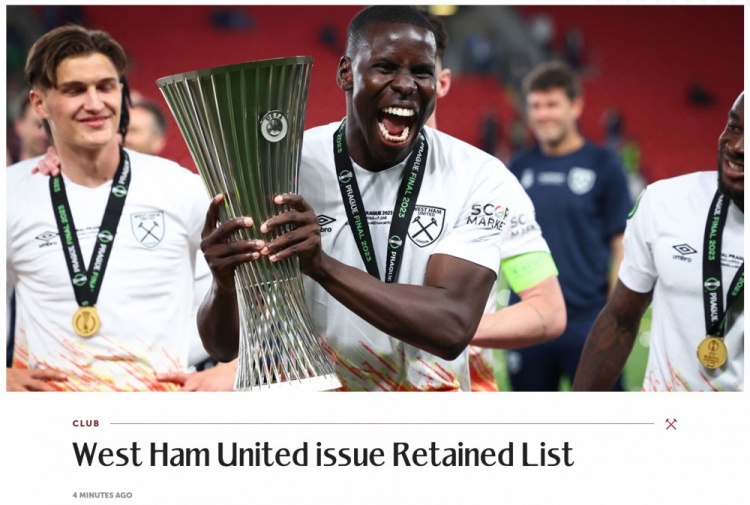 西漢姆官方：祖馬本月合同到期后離隊，安東尼奧的情況適時公布