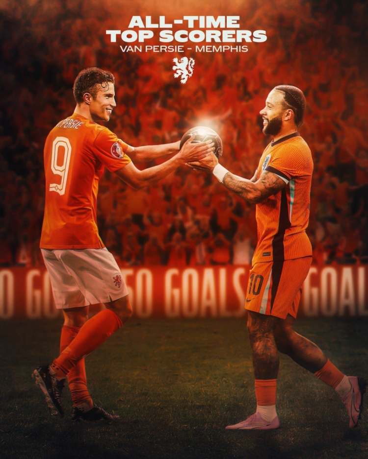 50球并列射手王，荷蘭隊曬德佩范佩西海報：兩位偶像，共享紀錄