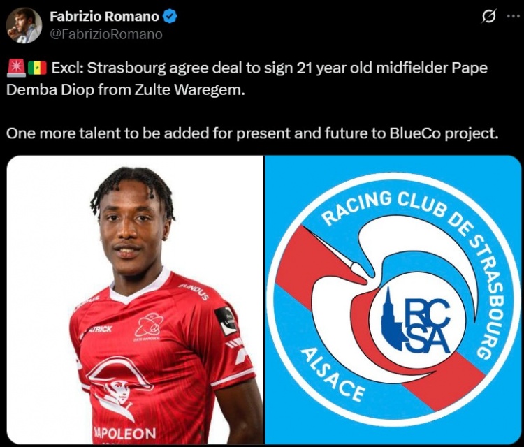 羅馬諾：斯特拉斯堡將簽下21歲中場帕佩-登巴-迪奧普