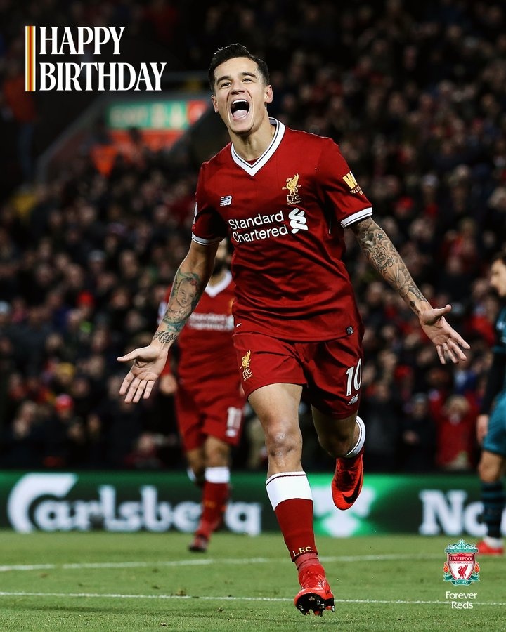 庫蒂尼奧33歲生日，利物浦&拜仁官推送上祝福