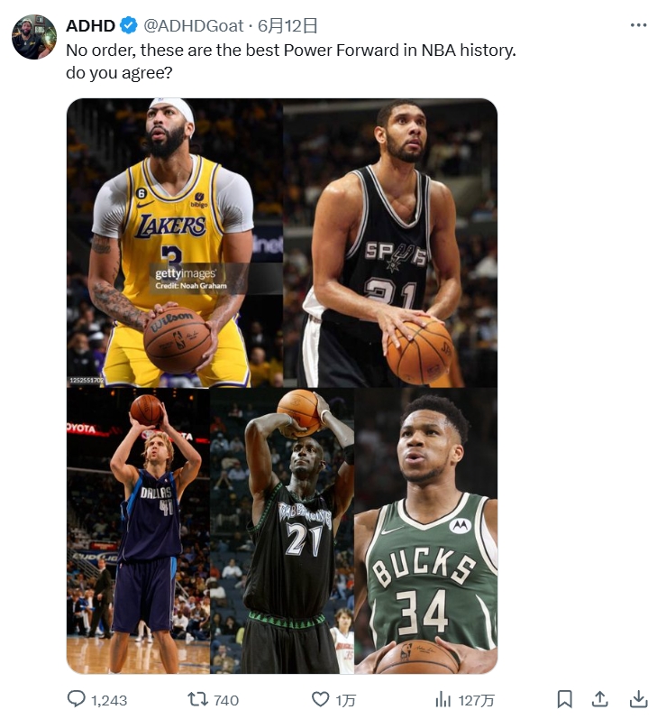 濃眉鄧肯司機(jī)KG字母！美媒曬圖：這幾個(gè)人就是歷史最強(qiáng)的大前鋒！