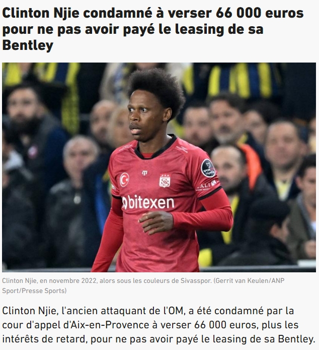 隊(duì)報(bào)：前馬賽前鋒恩吉耶因未付汽車租金被罰6.6萬歐欠款及滯納金