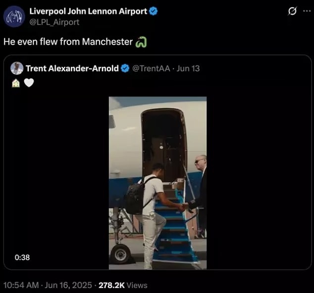 利物浦機(jī)場社媒嘲諷阿諾德叛徒：他連航班都是從曼徹斯特起飛的