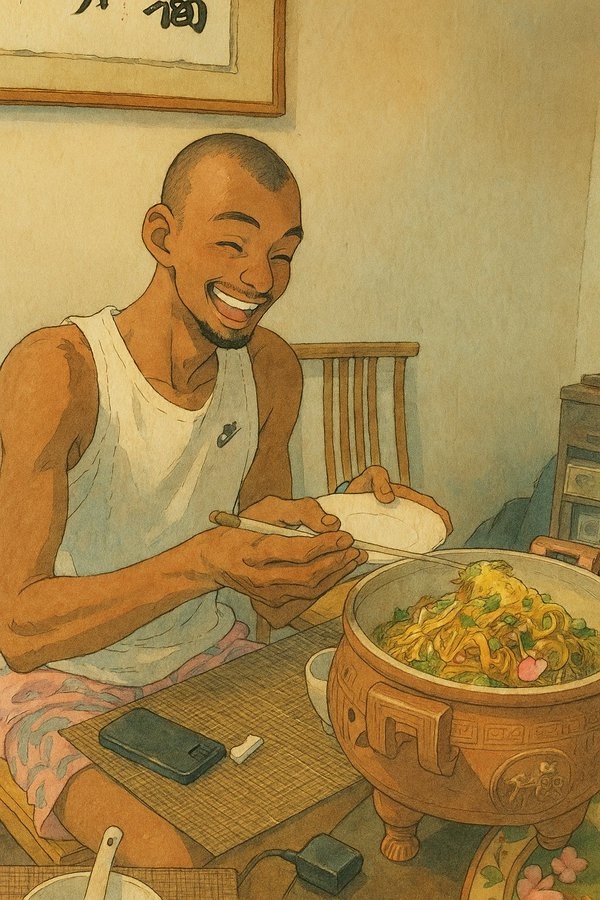 吉普力風(fēng)格生成??文班亞馬在嵩山吃水席 笑容滿面大快朵頤??