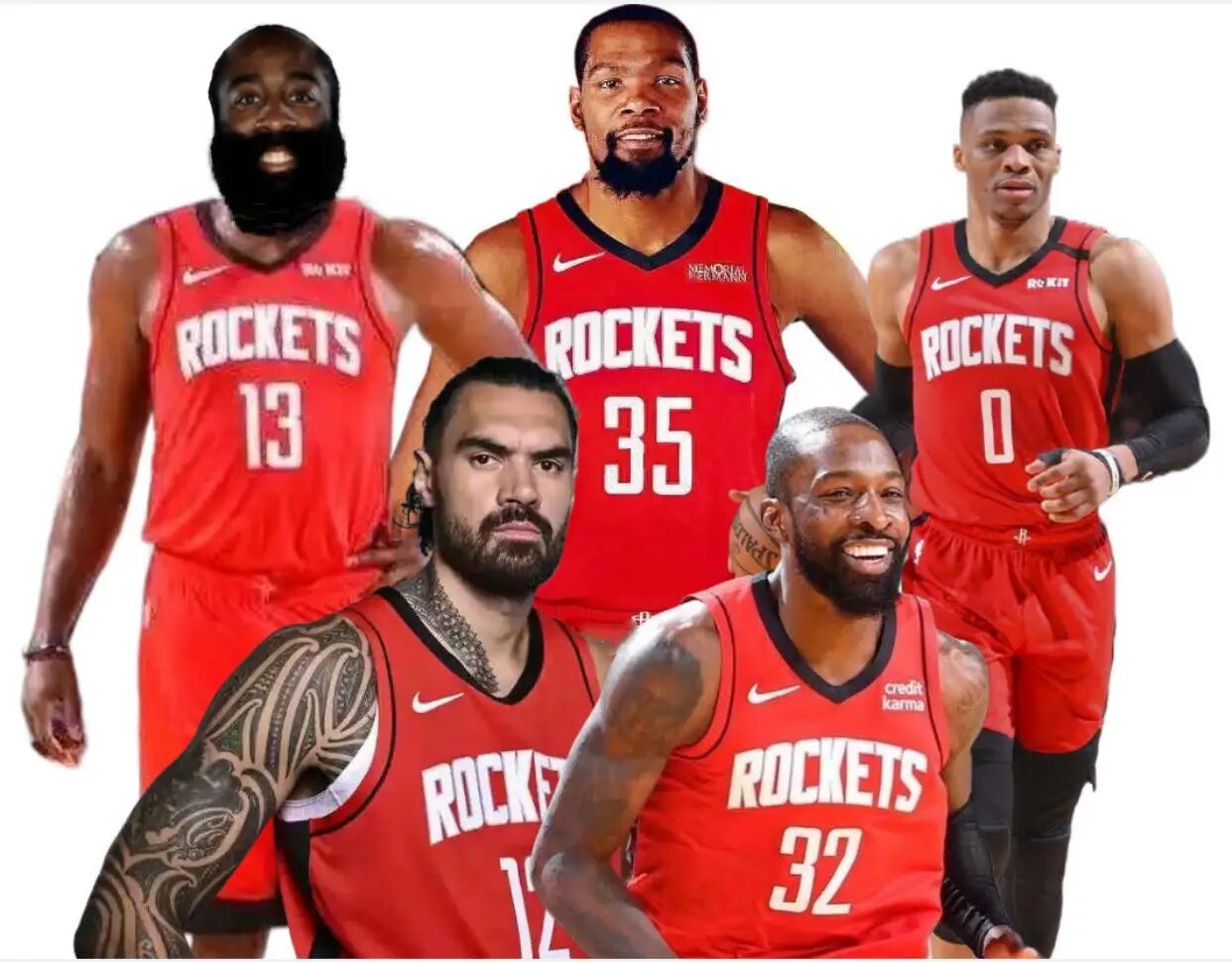 休斯敦雷霆夕陽(yáng)紅隊(duì)??網(wǎng)友P圖 三少+海王+杰夫-格林齊聚火箭