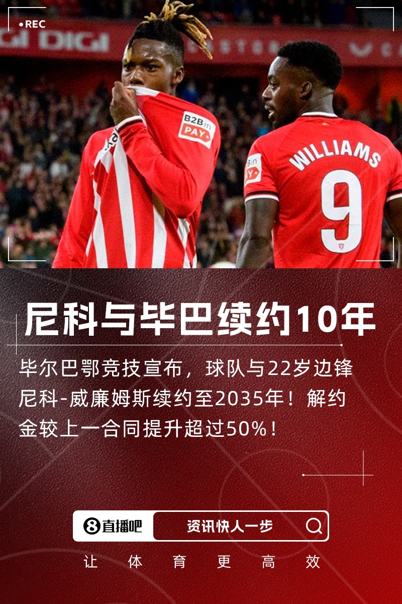 不去巴薩??官方：22歲尼科與畢巴續(xù)約至2035年，解約金增加50%