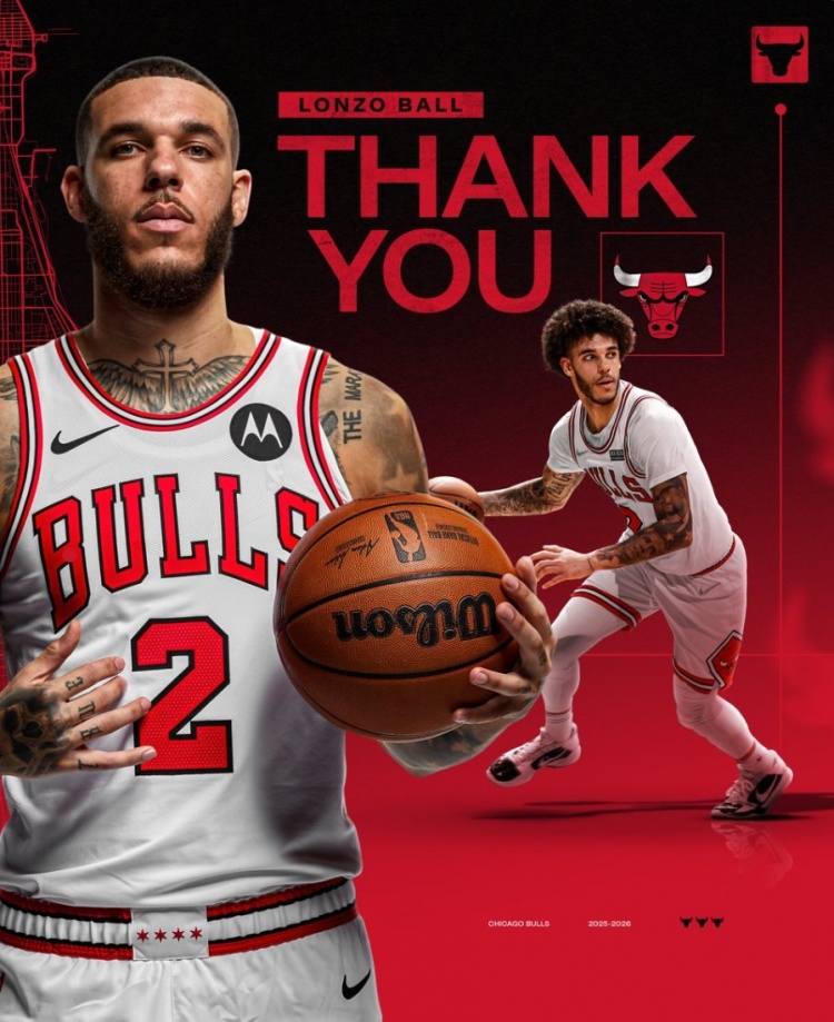 公牛官方：朗佐-鮑爾的故事是體育界最精彩的鳳凰涅槃之一 祝好運