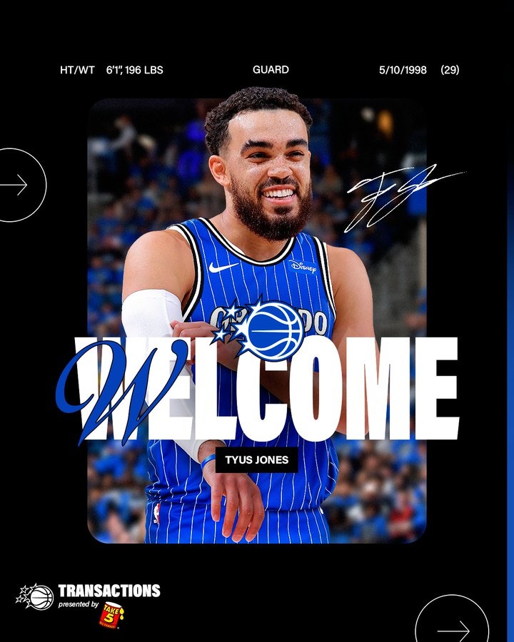 1年700萬&穿2號球衣！魔術(shù)官方：球隊(duì)簽下后衛(wèi)泰厄斯-瓊斯