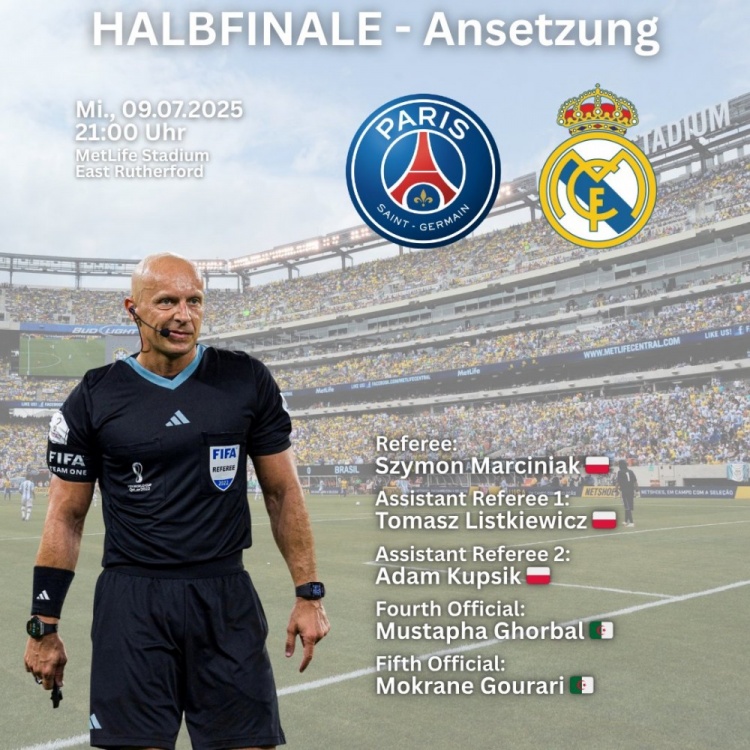 官方：波蘭名哨馬奇尼亞克將執(zhí)法巴黎vs皇馬的世俱杯焦點戰(zhàn)
