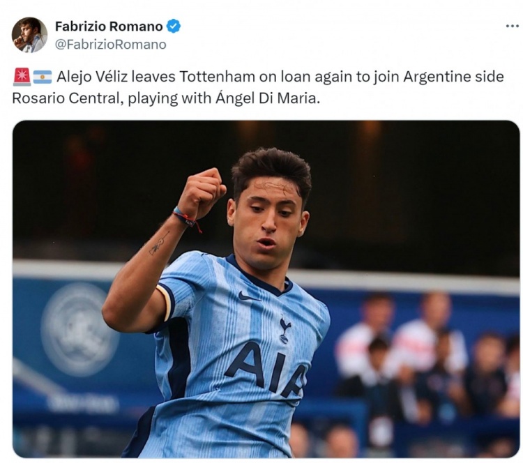 羅馬諾：熱刺21歲前鋒貝利斯將租借加盟羅薩里奧中央