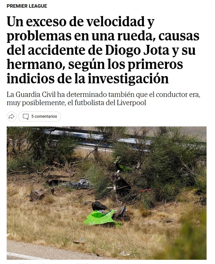 若塔車禍初步調(diào)查結(jié)果：極可能因輪胎和超速導致 司機是若塔本人