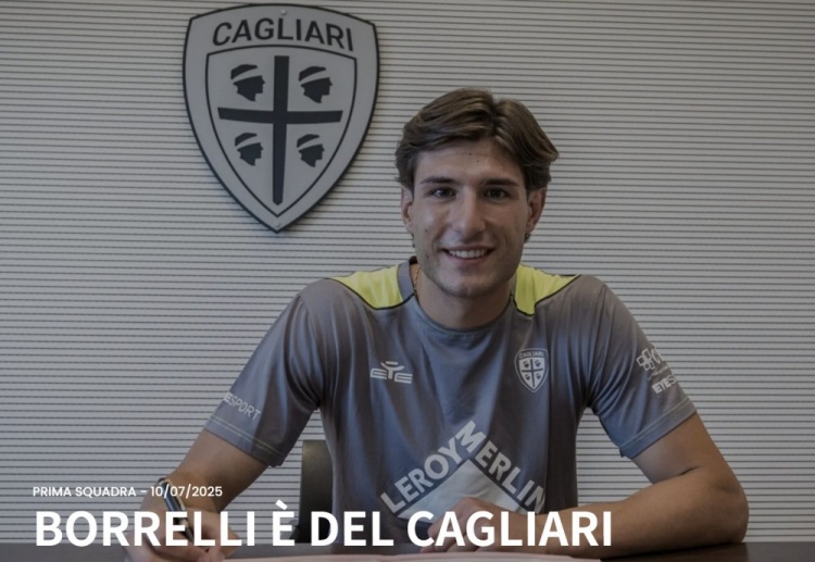 官方：卡利亞里宣布免簽布雷西亞中鋒博雷利，簽署4+1合同