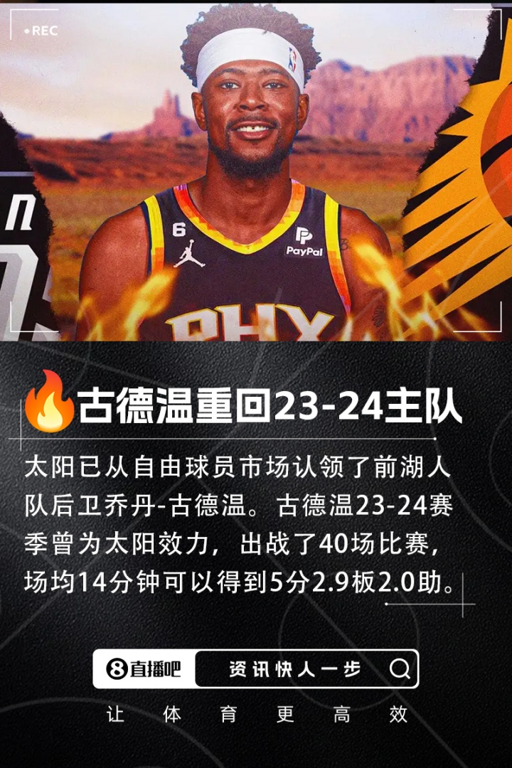 ??故地重游！Shams：太陽在澄清期認領(lǐng)了前湖人后衛(wèi)古德溫