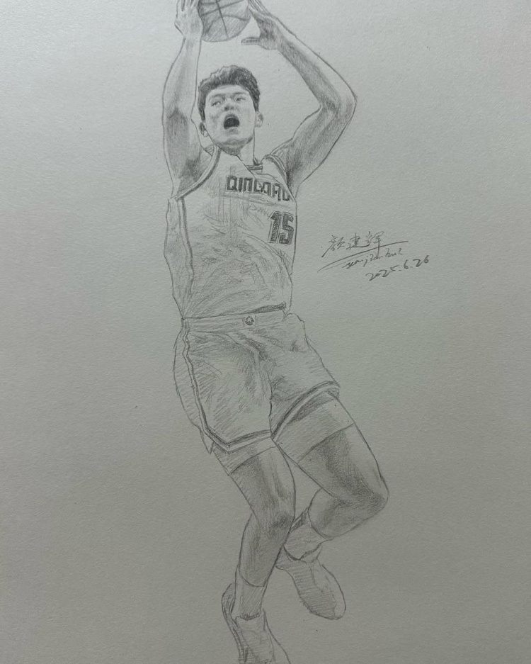吧友們看看有幾分像？某青島網(wǎng)友繪制楊瀚森素描圖