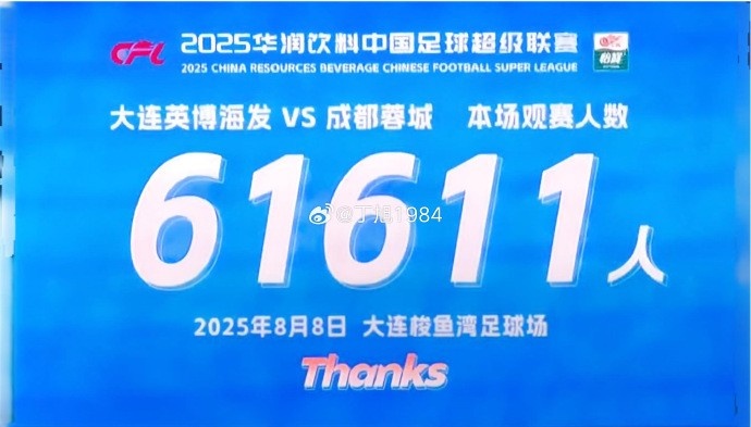 記者：今晚大連英博主場61611人，本賽季已有7次主場人數(shù)超6萬