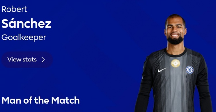 4次撲救完成零封，英超官方：桑切斯當(dāng)選切爾西0-0水晶宮全場(chǎng)最佳