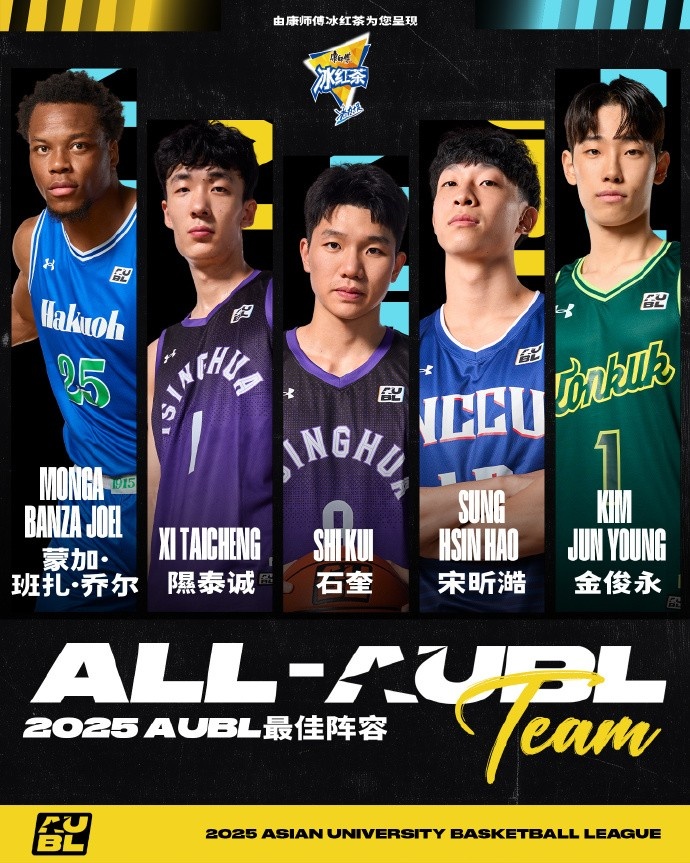 首屆AUBL聯(lián)賽最佳陣容：隰泰誠&石奎在列 宋晰澔入選