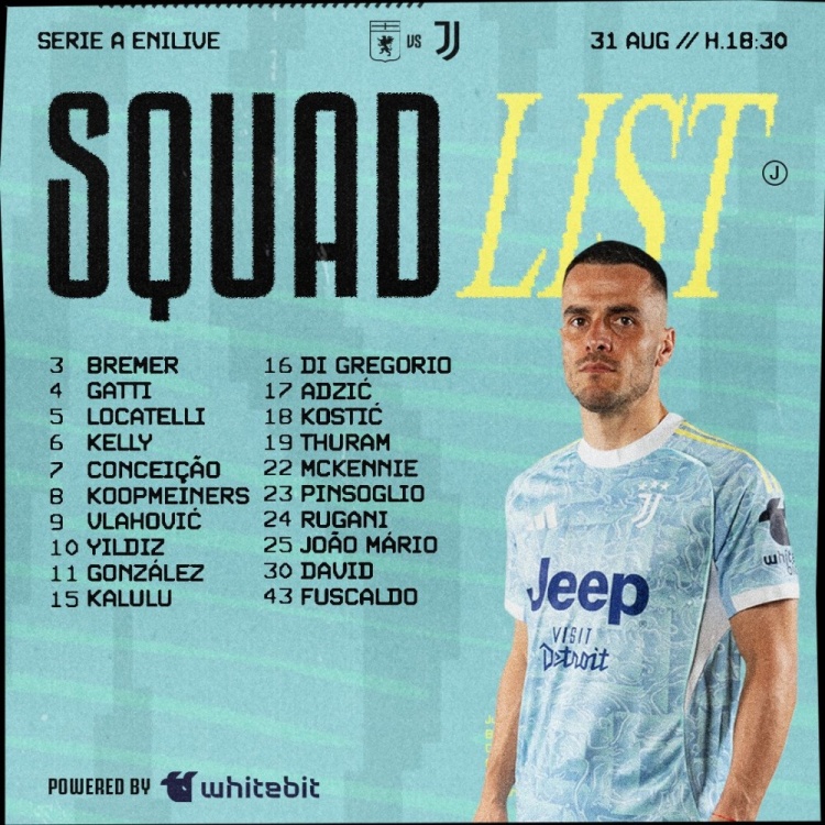 尤文本輪大名單：布雷默坐鎮(zhèn)后防，伊爾迪茲領(lǐng)銜鋒線，DV9入選