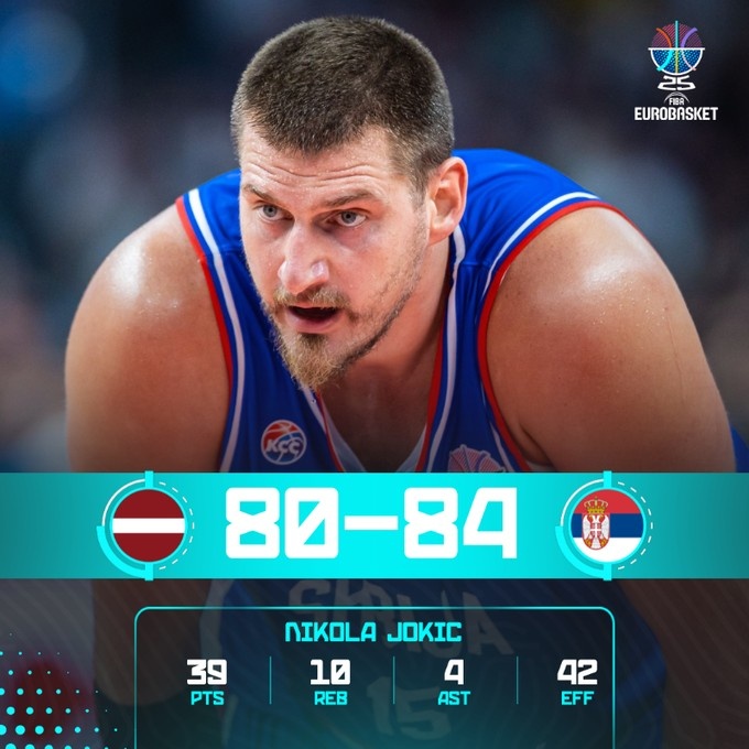 打破魔咒！約基奇39分創(chuàng)國家隊(duì)生涯單場得分紀(jì)錄 率隊(duì)贏拉脫維亞
