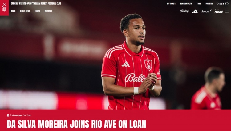 官方：諾丁漢森林右后衛(wèi)莫雷拉租借至葡超里奧阿維，租期一個賽季