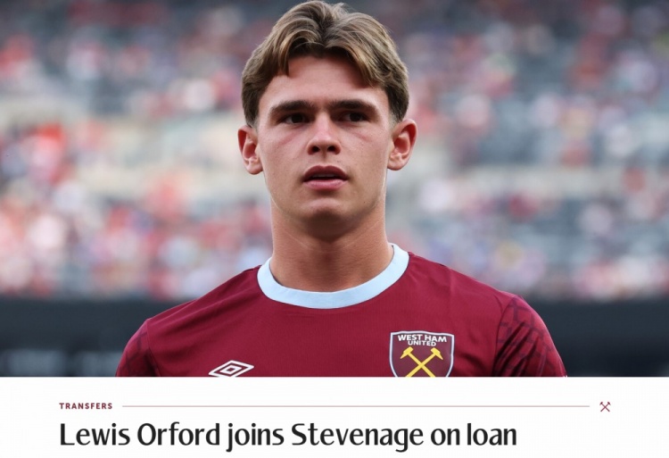 官方：西漢姆19歲中場奧福德租借至英甲斯蒂文尼奇 租期一個賽季