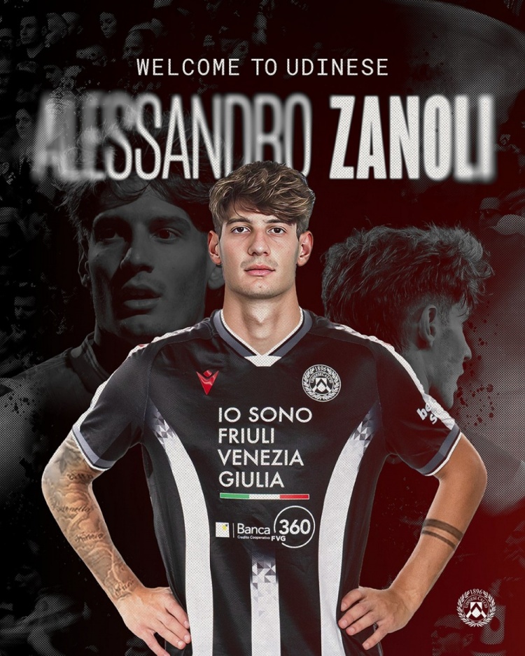 官方：24歲后衛(wèi)扎諾利正式加盟烏迪內(nèi)斯，方式為租借+強制買斷