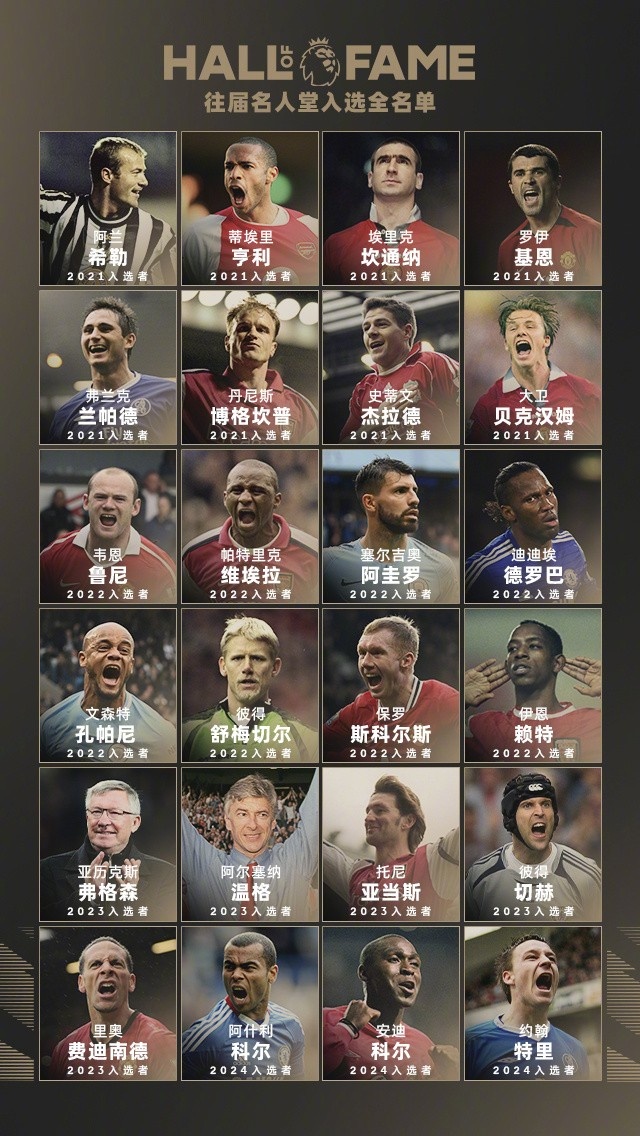 歷屆英超名人堂回顧：弗格森、溫格、亨利、坎通納等24人在列