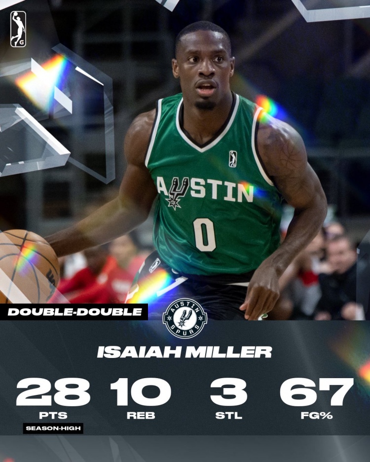 為續(xù)約比永博騰空間！馬刺裁掉以賽亞-米勒 預計加入G聯(lián)盟球隊