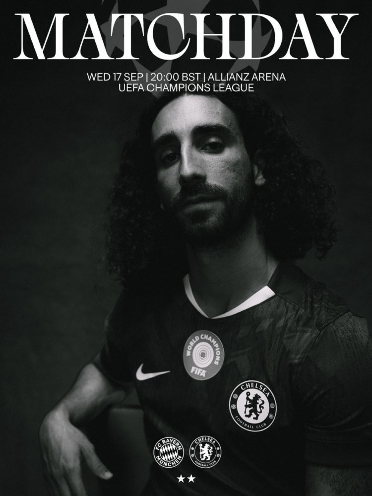 切爾西官方曬歐冠戰(zhàn)拜仁海報：庫庫雷利亞單人出鏡