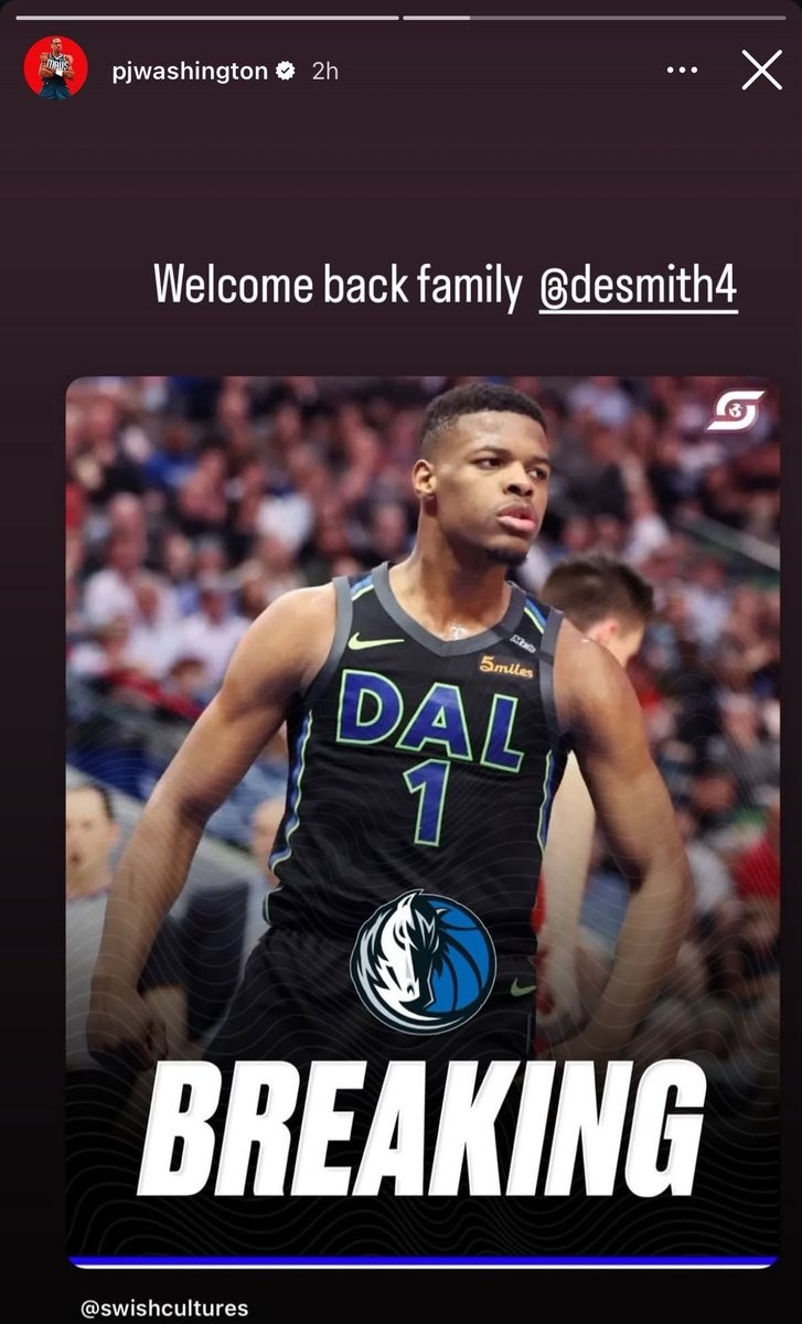 PJ-華盛頓轉(zhuǎn)小史密斯簽約獨(dú)行俠推文：歡迎回歸大家庭