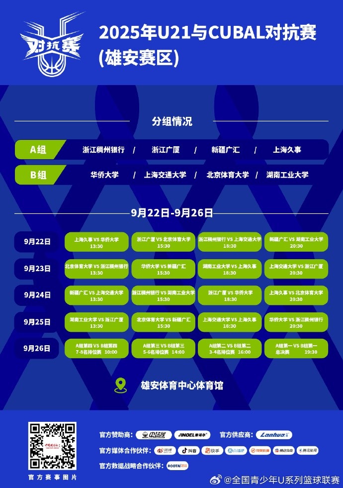 U21與CUBAL對(duì)抗賽將于9月22日—26日在雄安體育中心舉行