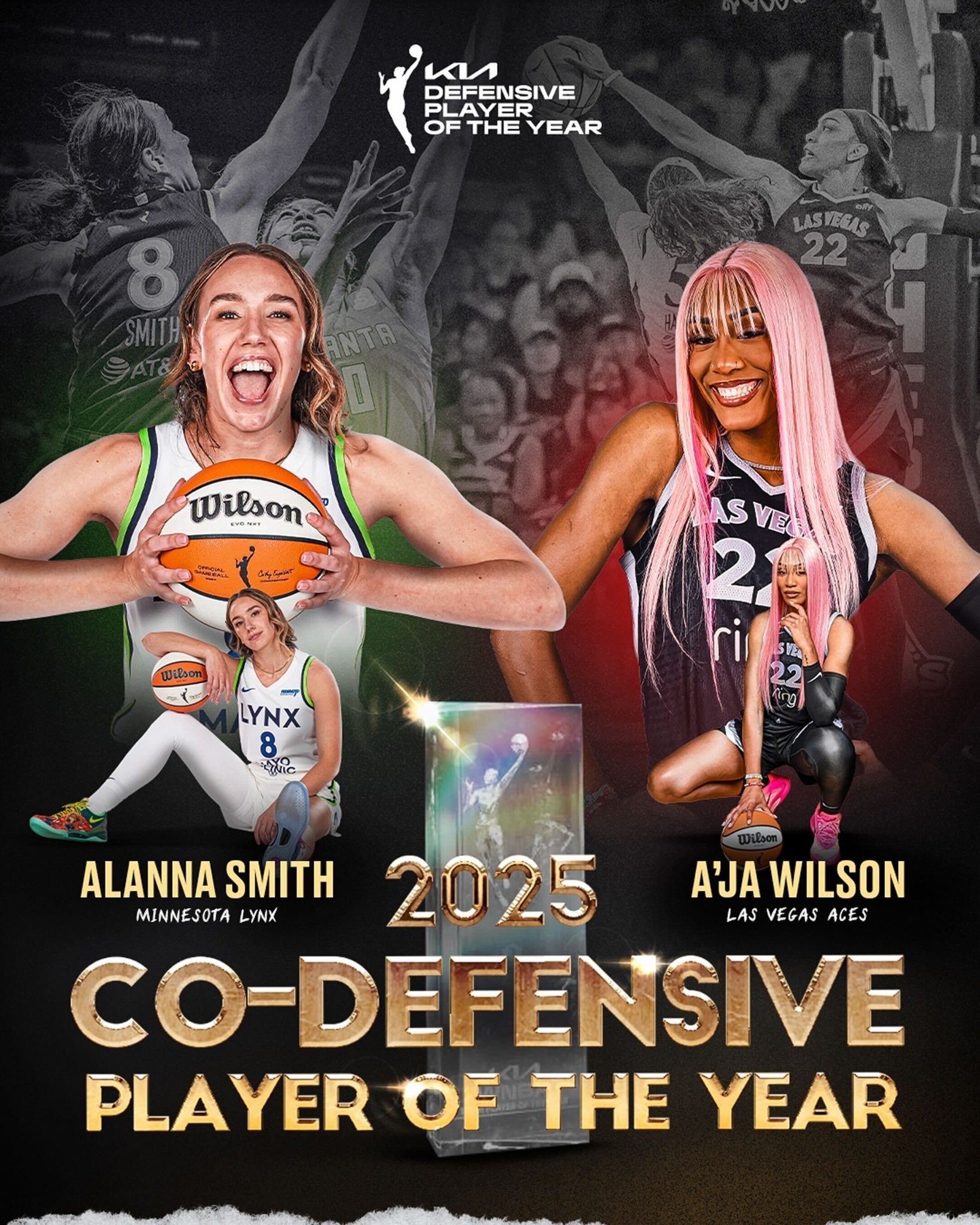 阿德巴約女友又創(chuàng)紀(jì)錄~阿賈&阿蘭娜-史密斯共享DPOY WNBA歷史首次