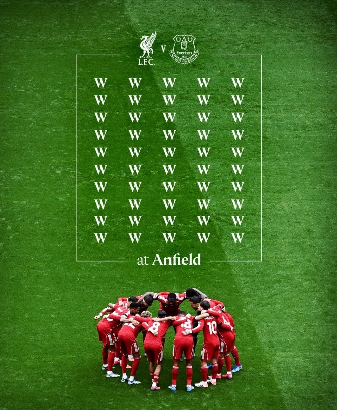 碾壓！在安菲爾德，利物浦聯(lián)賽面對埃弗頓取得第50場勝利