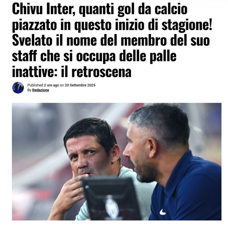 意媒：定位球進攻依然是國米的重要武器，助教帕隆博負責相關訓練