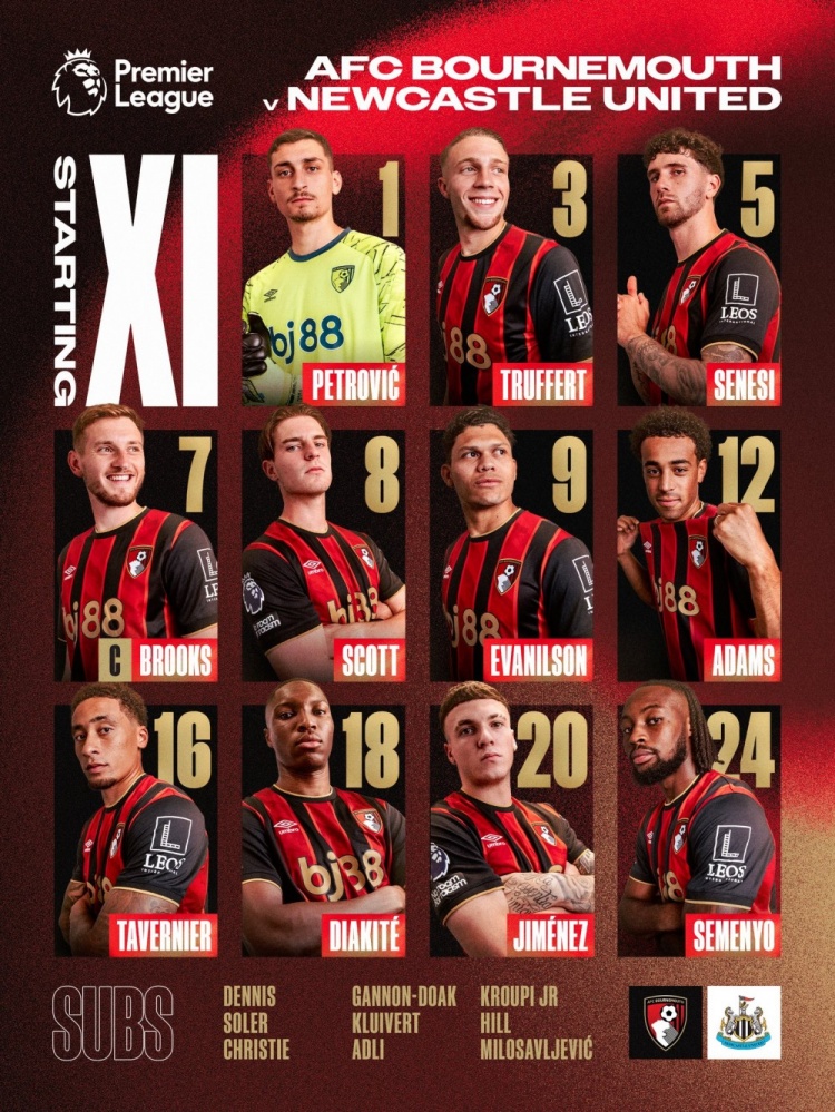 伯恩茅斯vs紐卡首發(fā)：A-希門尼斯、沃爾特馬德、托納利在列