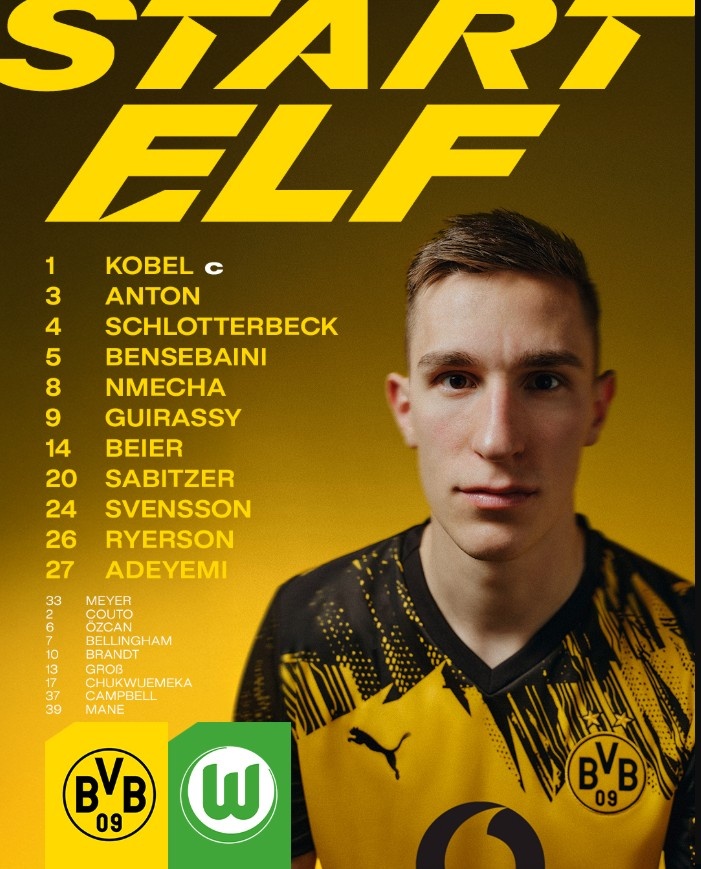 多特VS狼堡首發(fā)：施洛特貝克復出，吉拉西出戰(zhàn)，小貝林厄姆替補