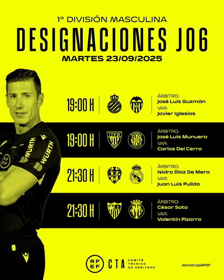 西甲明日比賽裁判安排：埃斯庫德羅斯執(zhí)法萊萬特vs皇馬