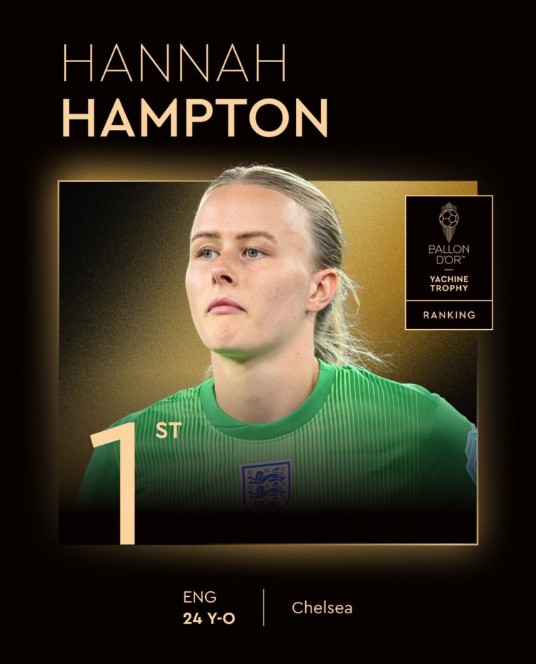 榮獲女足雅辛獎！切爾西女足門將漢普頓：爺爺我想你，我做到了